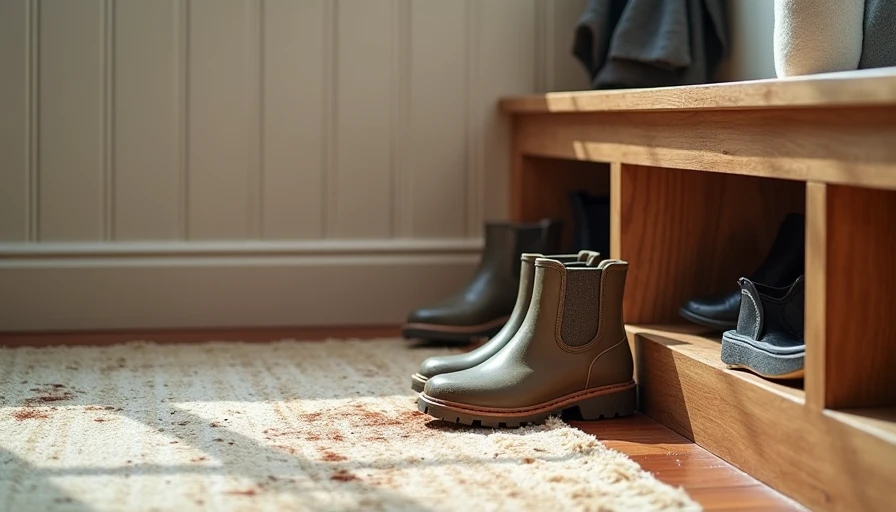 Mudroom boot tray and bench containing dirt in new build entryway