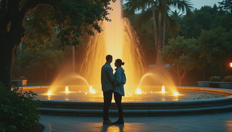 Visual context for outdoor lighted fountain